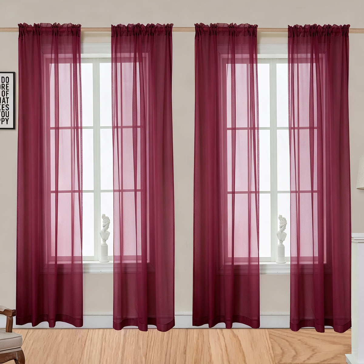 4pcs Set Of Transparent Gauze Curtains, Hanging From The Top Through A Pole, Natural Filtering, Dreamy And Hazy, Beautifying The Room Decoration Windows, Suitable for Living Rooms, Bedrooms, Study Rooms, Dining Rooms, Balconies, Dressing Rooms