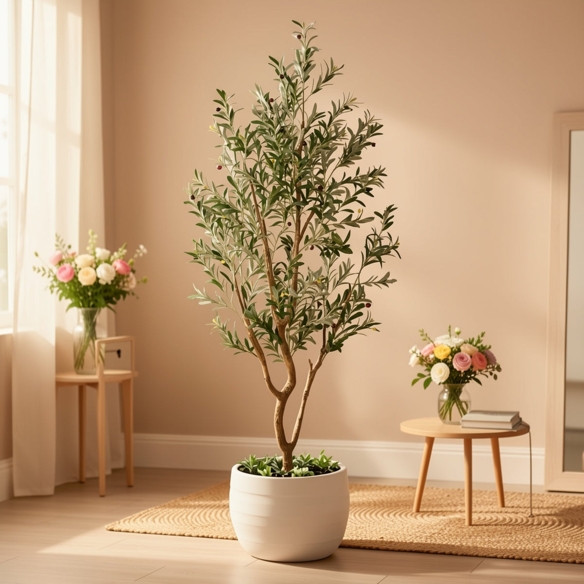 5/6/7FT Multi-Trunk Artificial Olive Tree, Lifelike Faux Tree With Abundant Leaves & Realistic Olives, Instant Landscaping, Pre-Potted Mediterranean Farmhouse Decor For Home Office Porch, Low Upkeep Housewarming Present