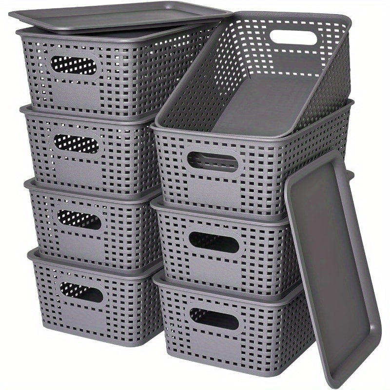 8/4-Pack-Space-Saving Organizers with Lids for Shelves/ Closet/ Desk | Multi-Scene Use In Dorm, Playroom & Office (10"x7"x4", Declutter Essential) with A File Organizer Bag, The Best Gifts for Easter Sunday And Mother's Day
