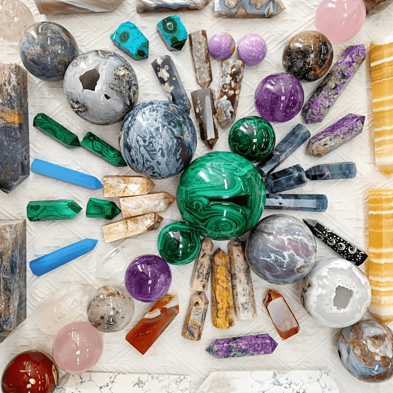 1Lb/2Lbs/4Lbs/6Lbs Mixed Crystal Stone Stunning Random Gift Box Yoga Meditation Office with Mixed Crystal Ball Tower Palm Stone Specimen Home Decor Gifts