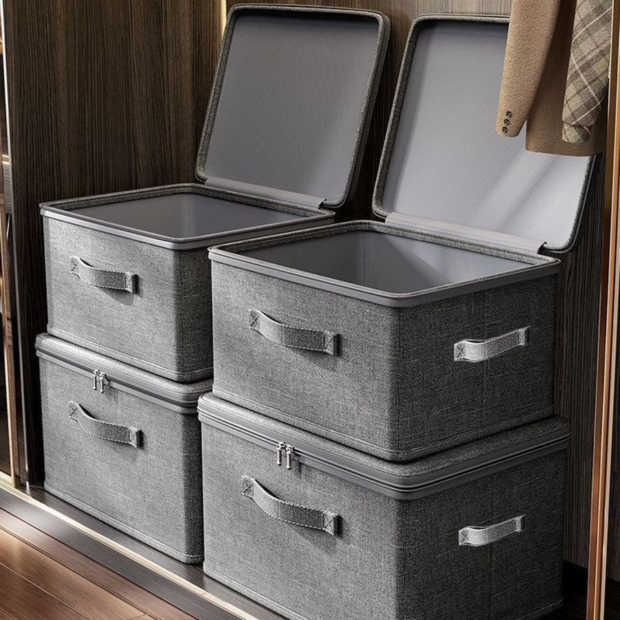 4pcs, Extra-large Foldable Cationic Storage Box, Waterproof Storage, Bed Sheet Organizers, Foldable Storage And Organization Boxsuitable For Wardrobes, Bedrooms, Kitchens, Books, Multi-functional Storage And Organization Box(dual Zippers, 3 Handles)