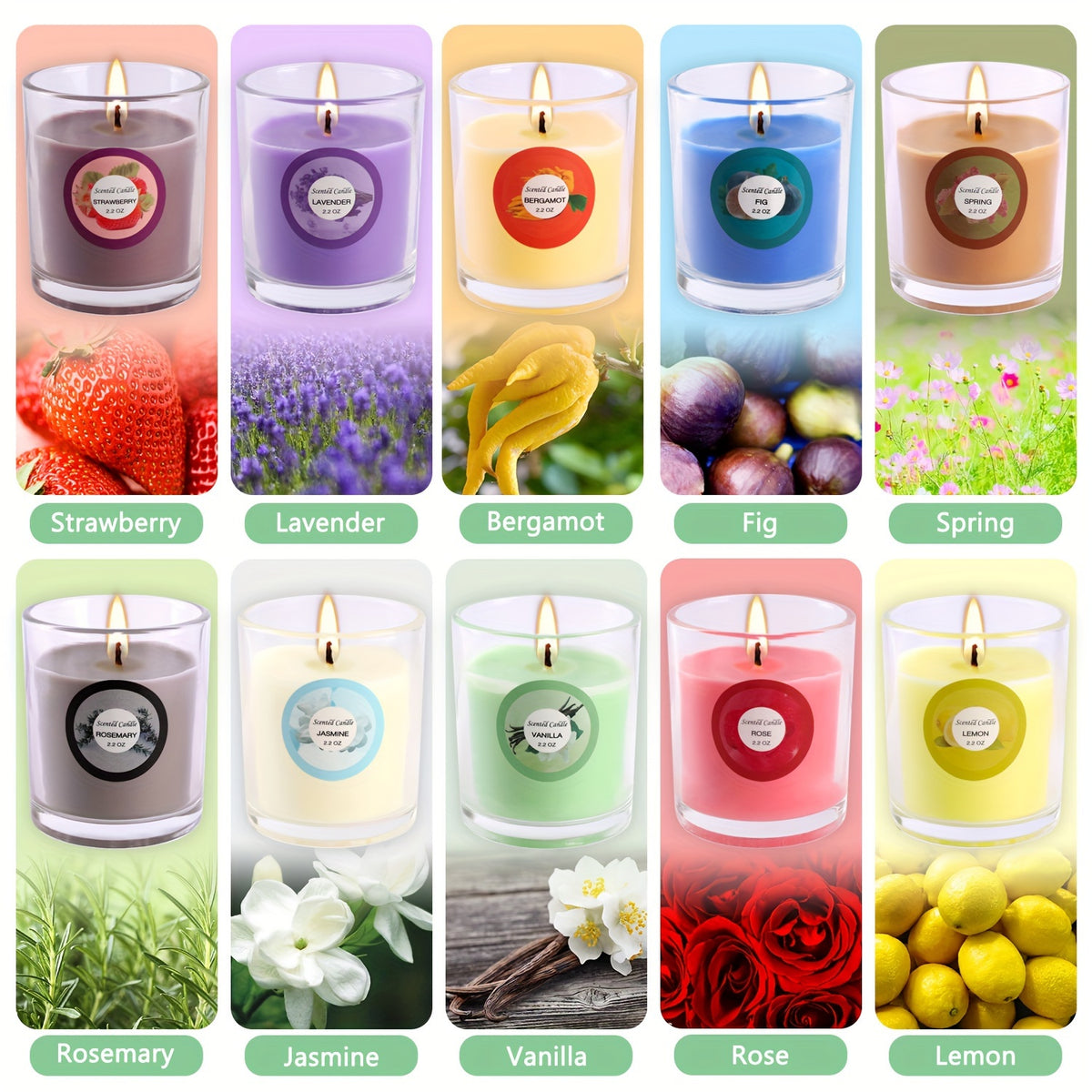 Halloween 20 Pack Strong Scented Soy Wax Candles in Glass Jars - 10 Aromas (Lavender, Vanilla, Jasmine) with Decorative Dried Flower Labels, Individually Wrapped Gift Set for Birthdays, Christmas, Valentine’s Day, Weddings & Decor (Rain)