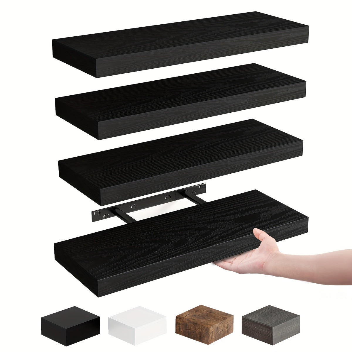TOMNK 4/8pcs 15.8in Floating Shelves For Wall, Wall Mounted Rustic Wood Shelves For Bathroom, Bedroom, Living Room, Kitchen, Hanging Shelf For Books/Storage/Room Decor, With 22lbs Capacity, Black/Brown/White/Gray