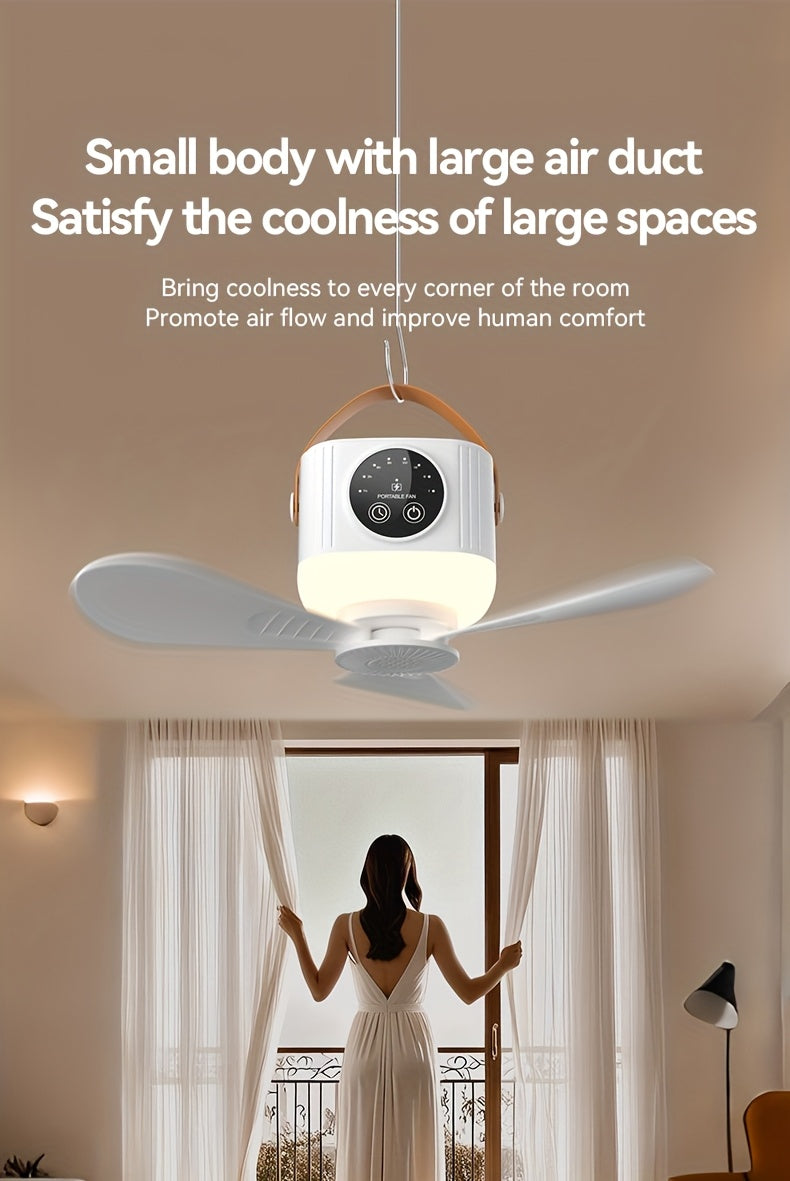 Portable Camping Fan With Light, Available With Or Without Tripod | Quiet USB Rechargeable Fan With Remote, Adjustable Speed & Brightness | Long Life Outdoor Tent Fan For Bedroom, Dorm, Travel
