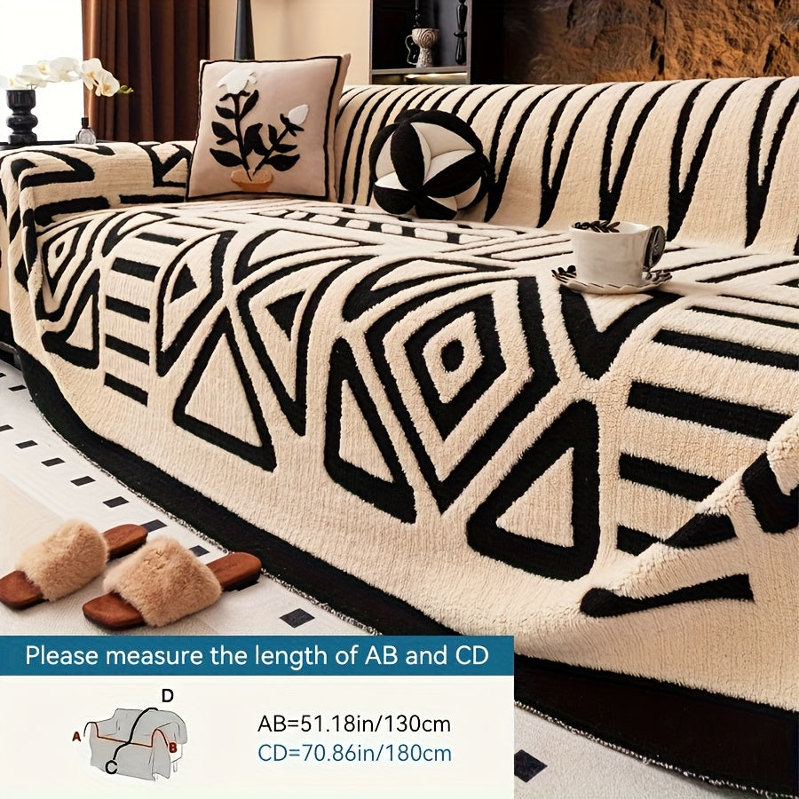 1 New Bohemian Style Sofa Cover Retro Woven Cozy Throw Pet Friendly Slip Resistant Luxury Thick Velvet Couch Cover Machine Washable Soft Plush Decor for Armchair Loveseat 3 Seater 4 Seater Sectional Sofa