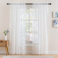 Floral Lace Sheer Curtain, Single Machine Washable Polyester Rod Pocket Window Panel with Translucent Pastoral Style for Balcony and Office Decor