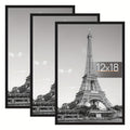 12x18 Poster Frames in Black, Set of 3 Lightweight Plastic Slide-In Photo Frames for Portrait or Landscape Wall Displays, Art Prints and Movie Posters
