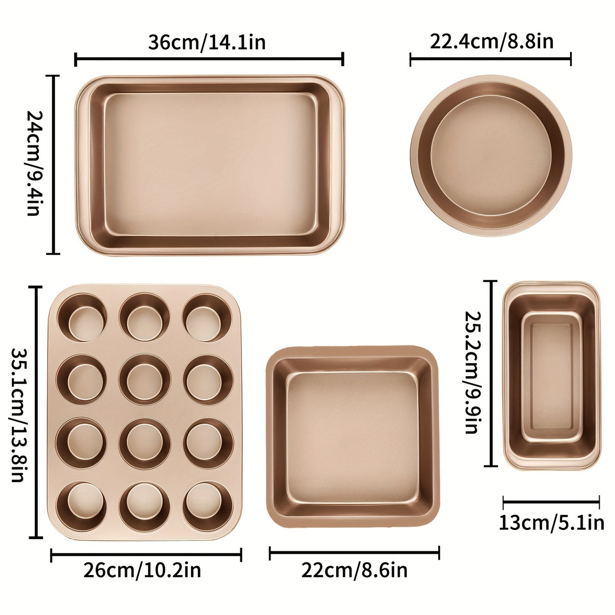 Nonstick Bakeware Set, Stackable Space-Saving Design Includes Round & Square Pans, Waffle Tray, Cookie Sheet, Baking Pan, Dishwasher Safe, 2pcs Round Pans Or 5/10pcs Set