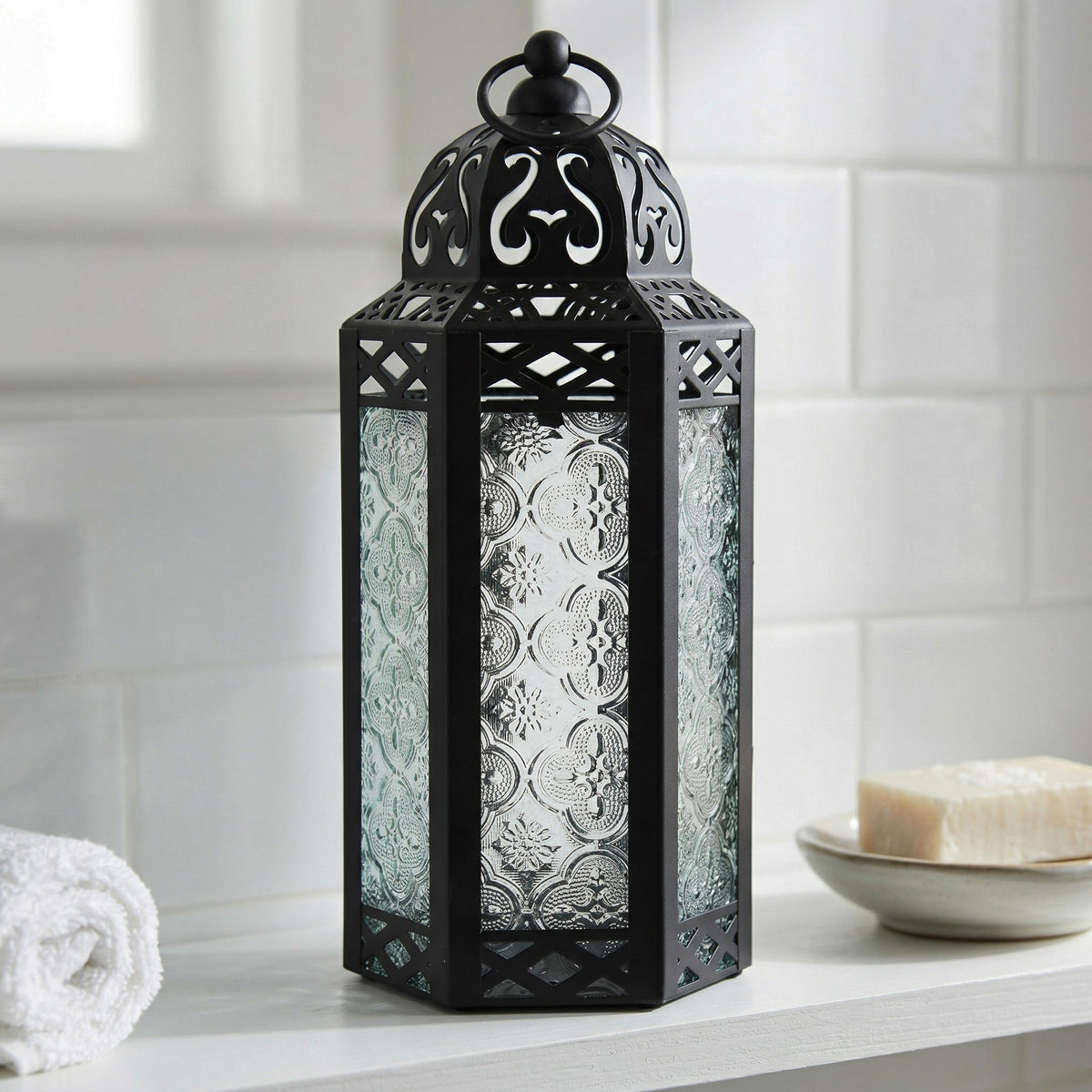 Decorative Moroccan Candle Lantern Holder, Medium, 10.5" Tall