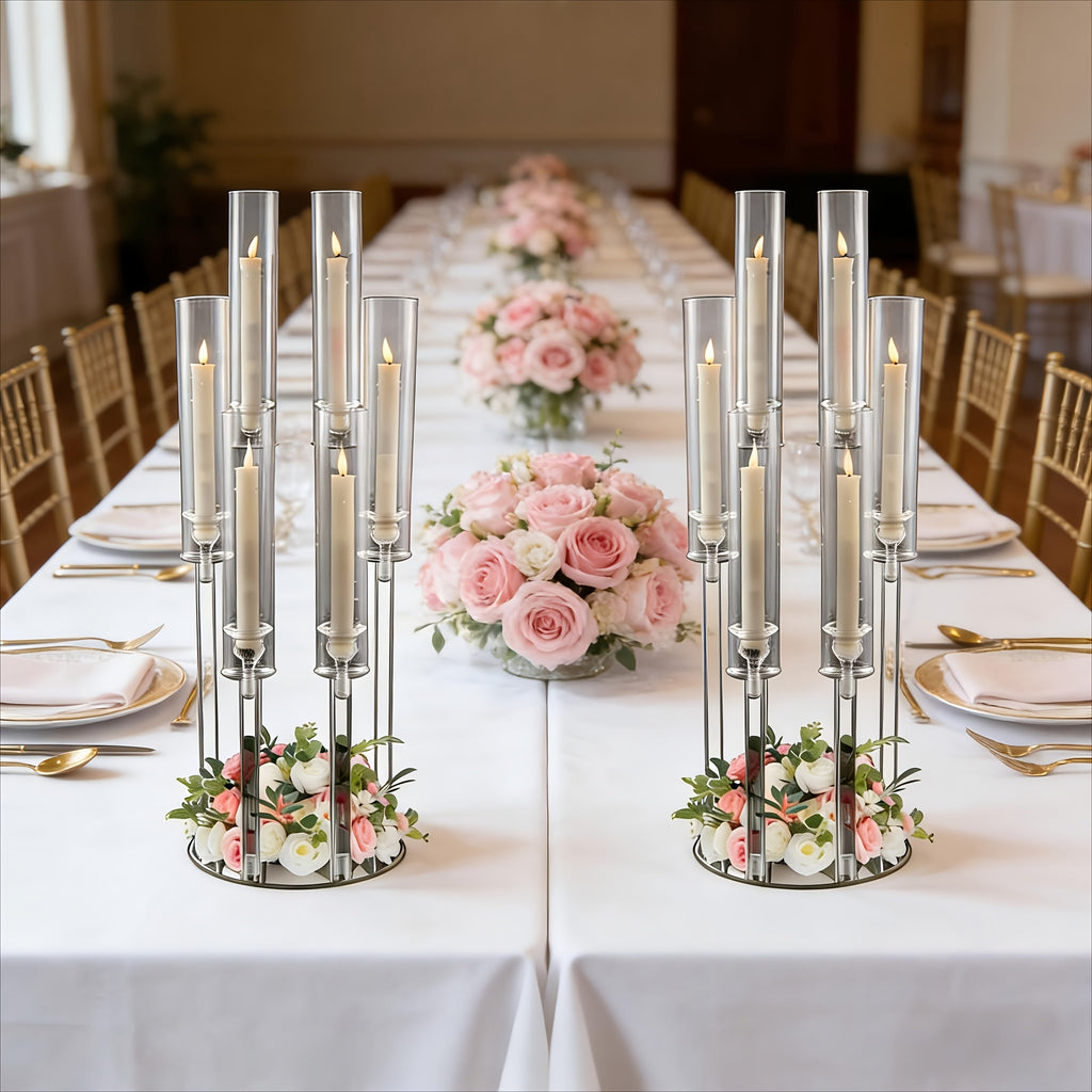 2/4/10/12/20pcs Christmas Acrylic Candleholders For Wedding Bulk, 26.8in Clear Candelabra 6 Arm Candlestick Candle Holder Acrylic For Home Decoration, Party Table Center, Valentine's Day, Anniversary