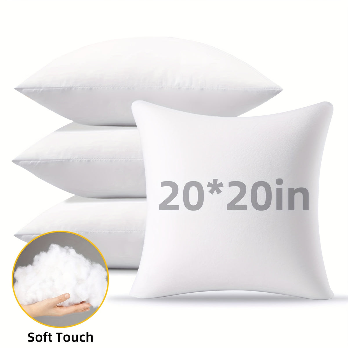 4-Pack/6-Pack 12x20/18x18/20x20 Inch Outdoor High Quality Pillow Inserts, Soft Fluffy Throw Pillows, High-Capacity Microfiber Filled Pillow Cores, Multiple Sizes for Sofa Pillows, Decorative Square Throw Pillows, Suitable for Sofas, Beds