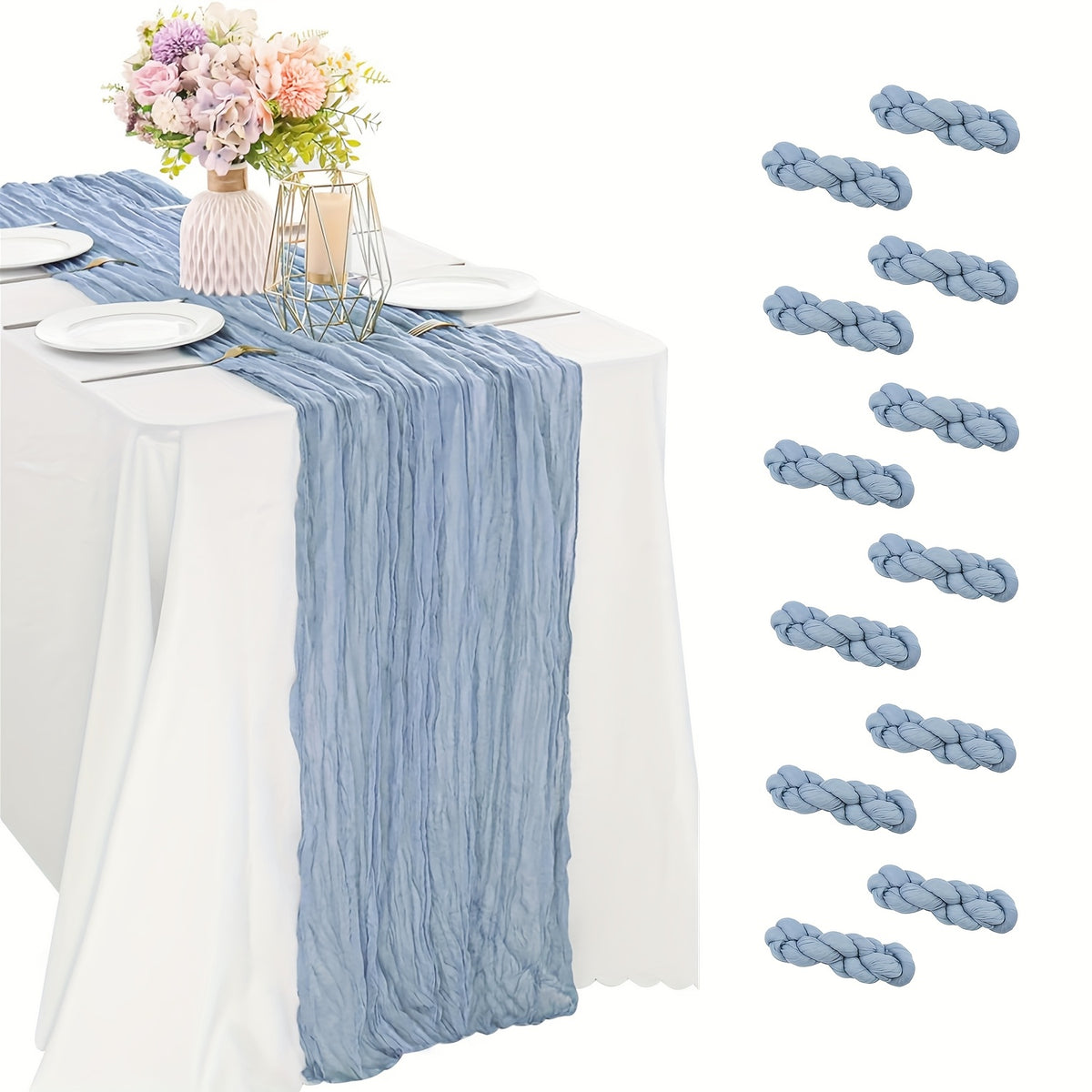 12pcs Cheesecloth Table Runner 10ft Boho Gauze Table Runner 21.3*120Inch Rustic Cheese Cloth Roll Romantic Long Cheesecloth Bulk for Wedding Bridal Shower Birthday Party Decor