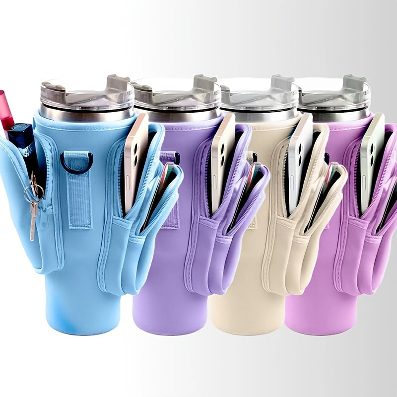 A Water Bottle Organizer With A Phone Pocket, Suitable For Men And Women, Can Accommodate A 40 Oz Stainless Steel Mug. The Adjustable Pouch Makes It A Perfect Gift Or Water Bottle Accessory For Stainless Steel Water Bottles