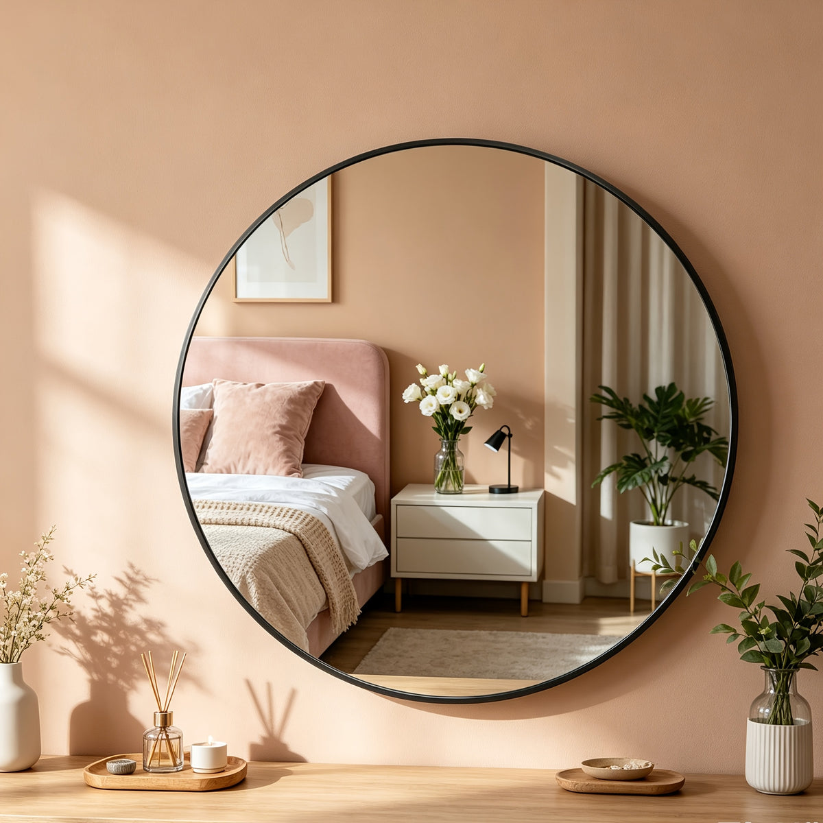 Full Length Floor Mirror, Shatterproof Tempered Glass & Metal Frame, Free Standing or Leaning Dressing Mirror, Circle Vanity Mirrors in Various Sizes Suitable for Home Decor, Bathroom Bedroom Living Room Entryway, Hanging or Leaning