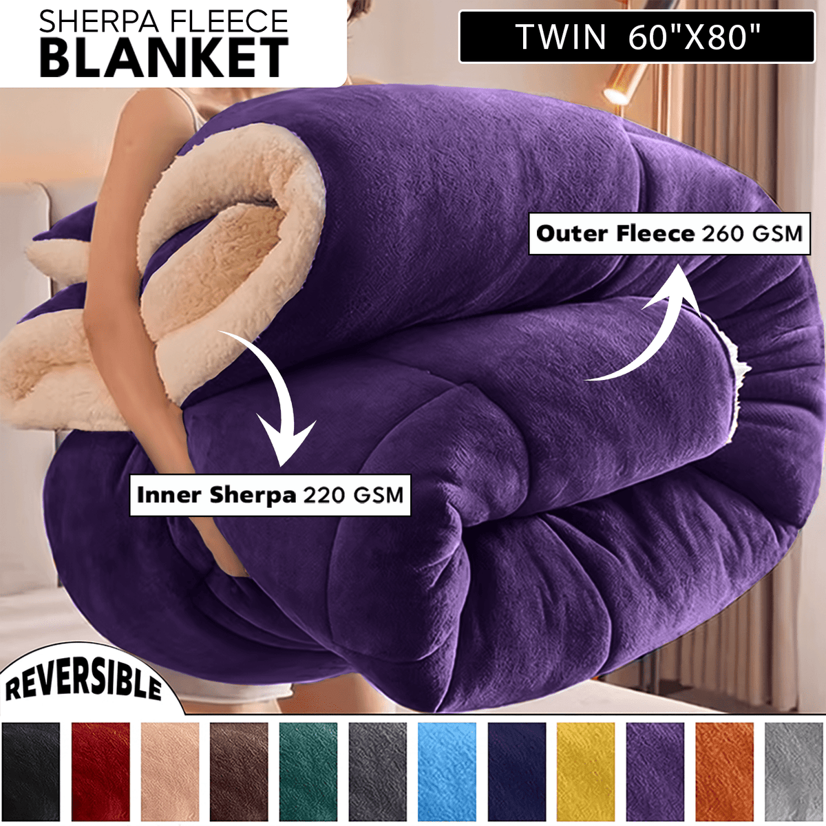 480GSM Heavy Sherpa Fleece Blanket – Double-Sided Warm Throw for Couch, Bed, Office and Travel, Reversible All Season Comfort, Room & Sofa Decoration, Holiday Gift, Sofa Blankets