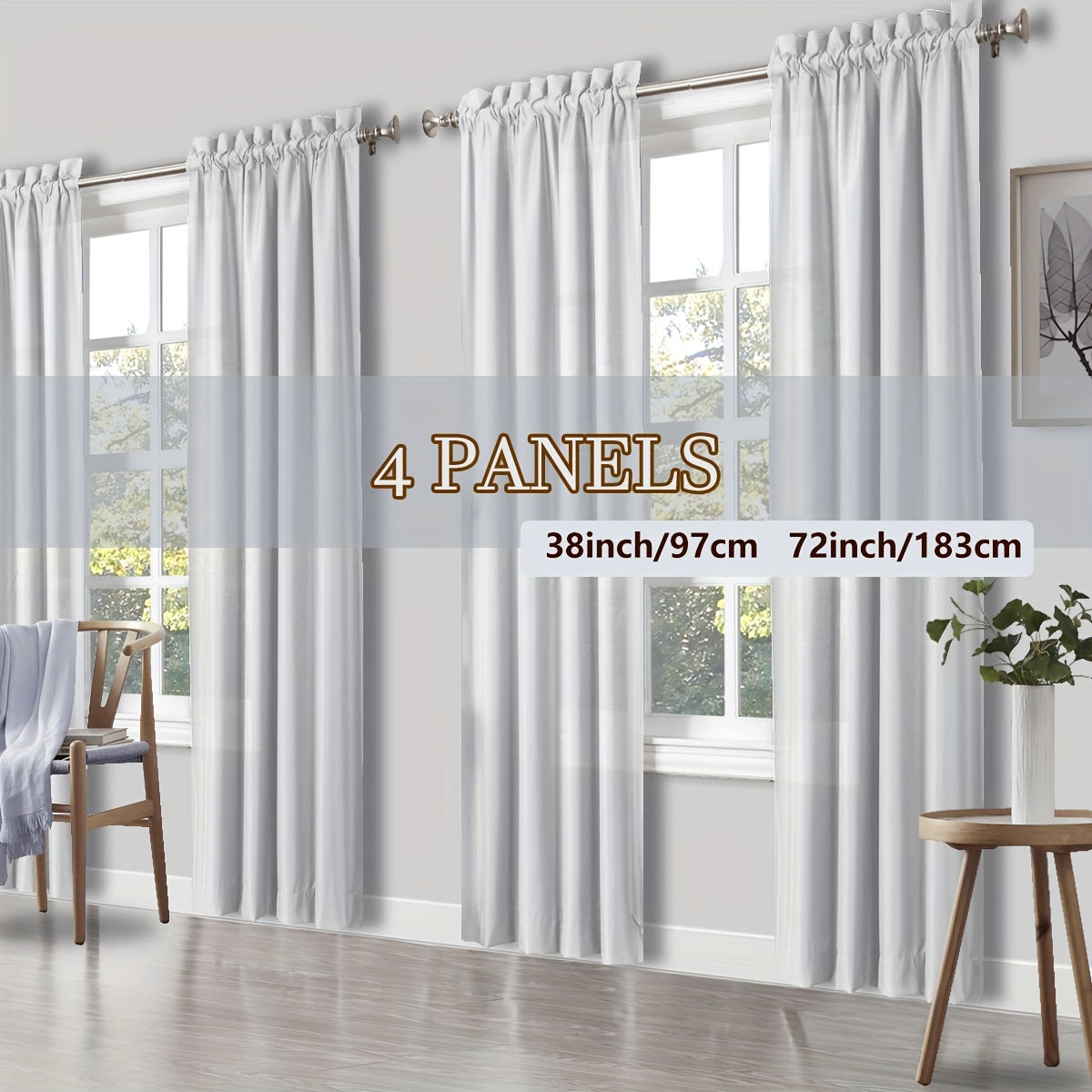 4 Panels Curtains, Solid Color Simple Rod Pocket Light Filtering Curtains, Suitable for Living Room, Office Home, Bedroom Decoration