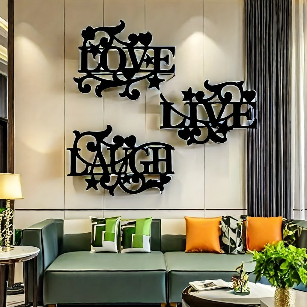 Black Wall Art Decorations Elegant Metal Wall Emphasizes The Modern Aesthetic Of Love, Life, Laughter, Living Room, Bedroom, Kitchen And Stylish Home Art Decoration With Fluffy Black Style Silhouette