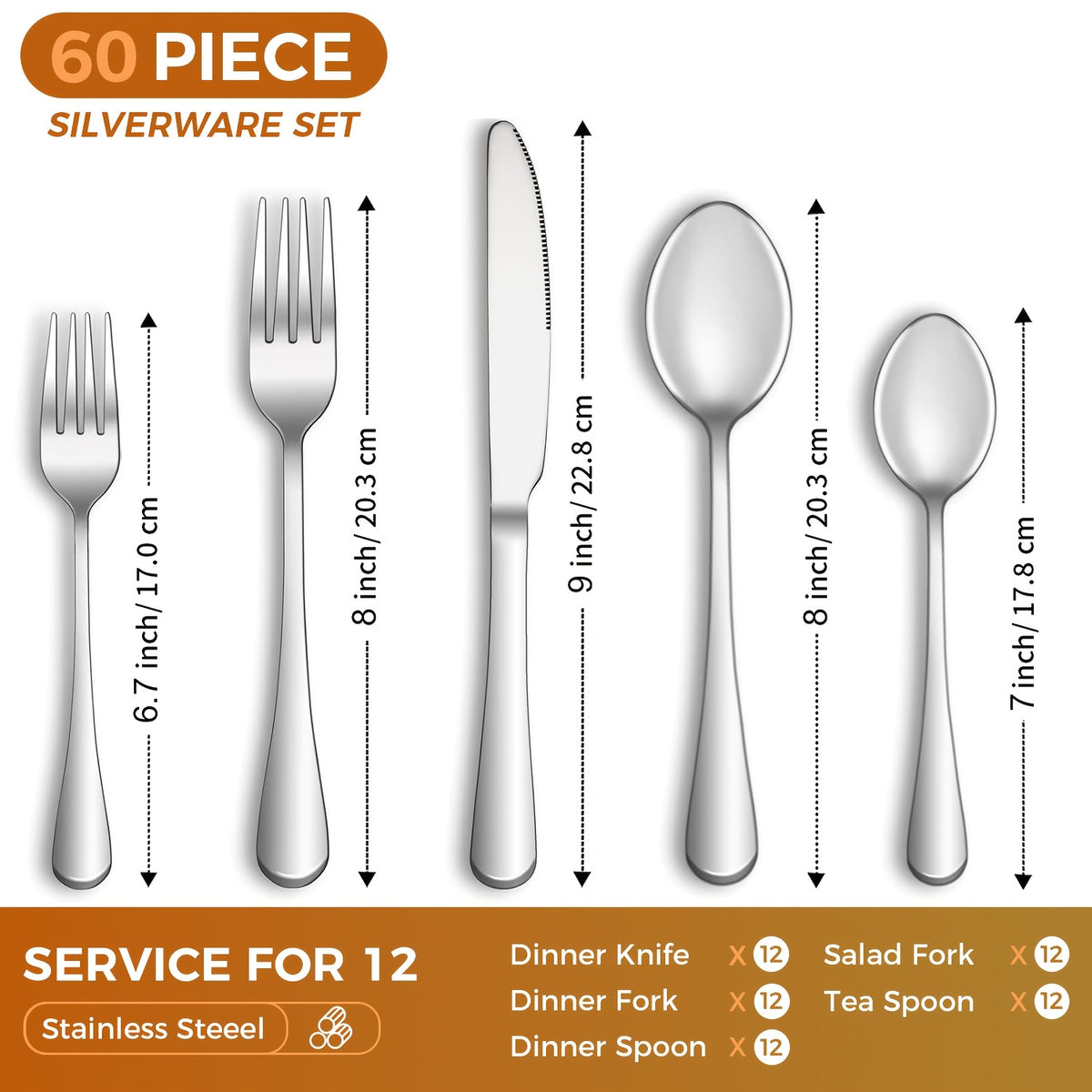60pcs Black Silverware Set, Stainless Steel Flatware Cutlery Set Service for 12, Tableware Eating Utensils Include Knives/Forks/Spoons, Mirror Polished, Dishwasher Safe