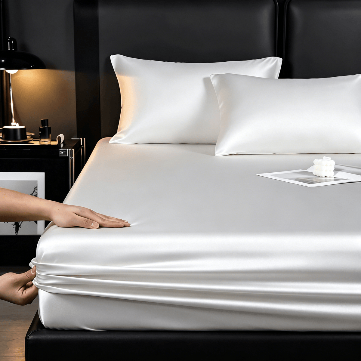 Luxury Satin Bedding Set, Cool And Breathable, Soft Satin Fitted Sheet, Five-Star Luxury Bedding, Twin(Fitted Sheet ×1+Pillowcase ×1), Full.Queen.King(Fitted Sheet ×1+Pillowcase ×2), Apartment, Bedroom, Guest Room, Halloween Christmas Gift
