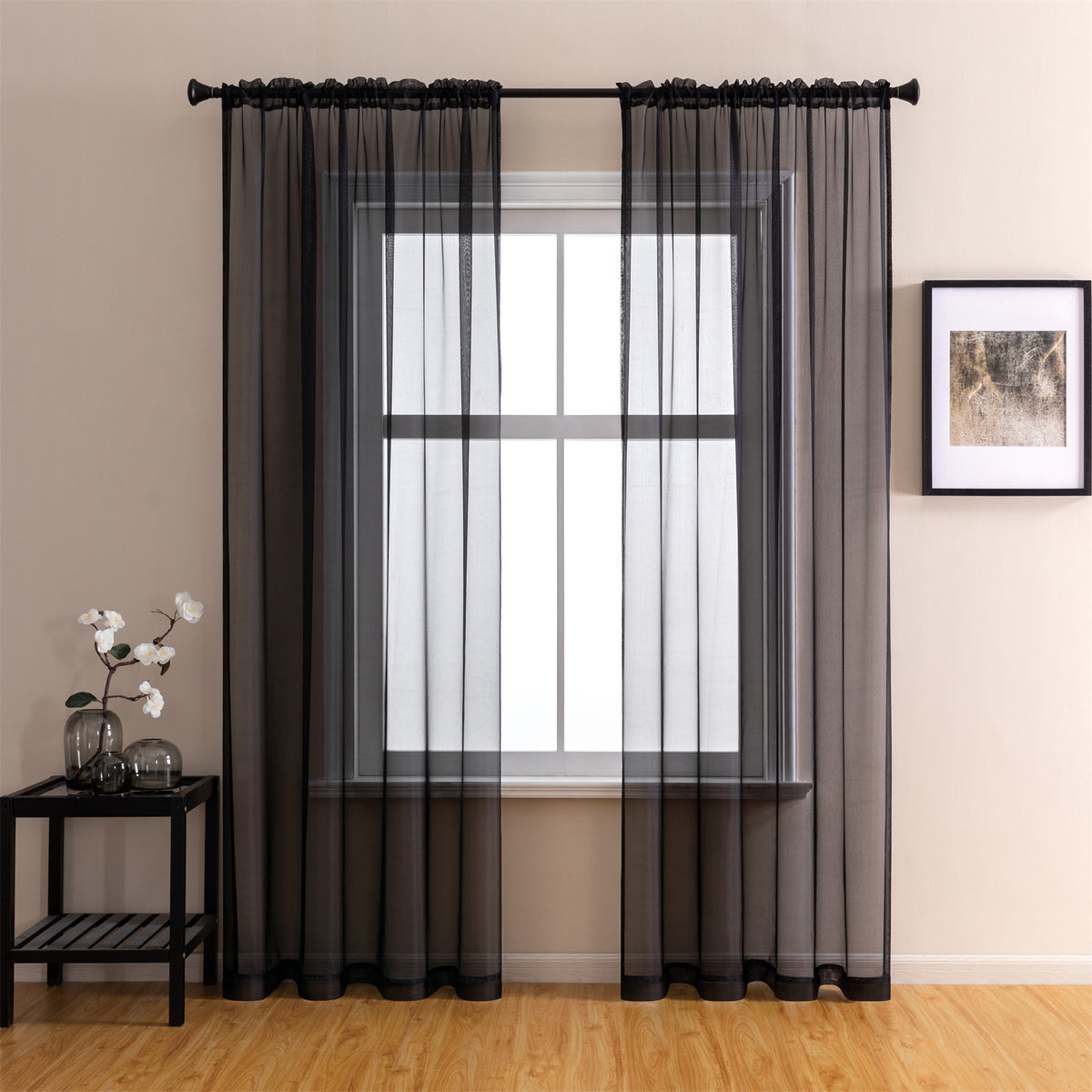 2 Panels Basic Modern Sheer Curtains - Rod Pocket Design Light Filtering Privacy Simple Design Window Drapes for Living Room, Bedroom, and Modern Home Decor Available in Red/Green/Blue/White/Black/Khaki/Yellow