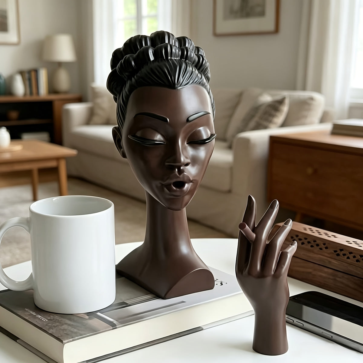 Free Delivery! Handcrafted Exquisite Black Incense Burner - High Resin Meditation Statue, Quiet Airflow Design, Solid Base And Stable Flameless Running, Suitable for Home Decor, Yoga Room, Relaxation Space - Art Deco Style Smokeless Aromatherapy