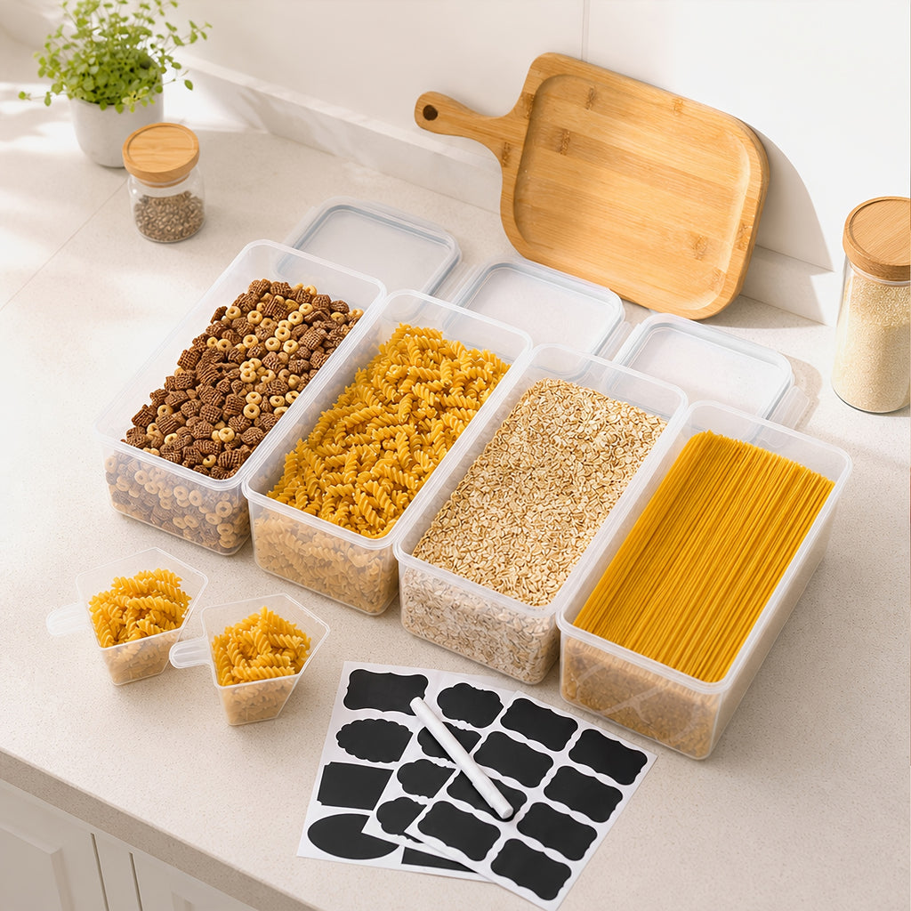 Airtight Food Storage Containers With Lids 4pcs Set 108.2oz, Plastic Spaghetti Container For Pasta Spaghetti Organizer, BPA Free Air Tight House Kitchen Pantry Organization And Storage