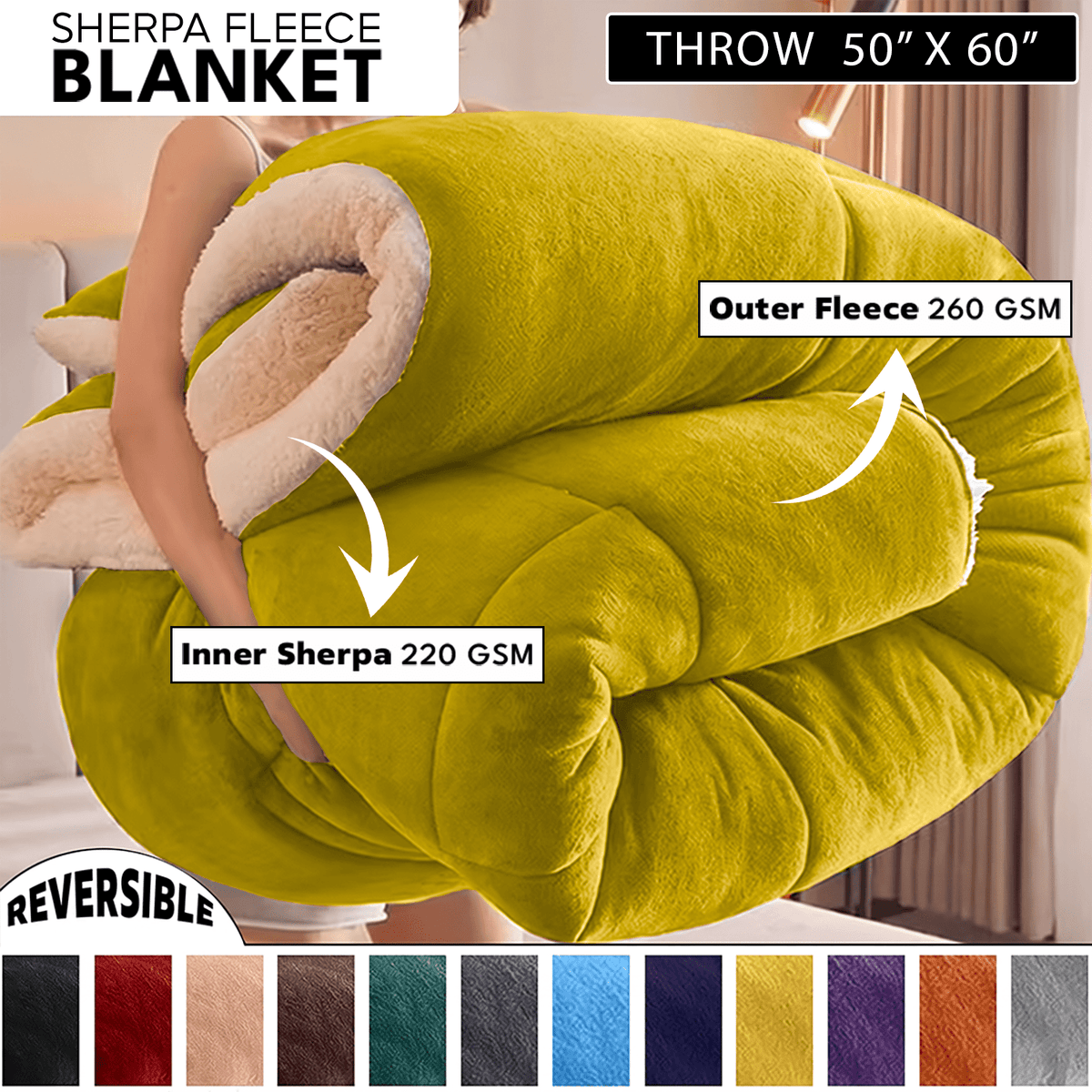 480GSM Heavy Sherpa Fleece Blanket – Double-Sided Warm Throw for Couch, Bed, Office and Travel, Reversible All Season Comfort, Room & Sofa Decoration, Holiday Gift, Sofa Blankets