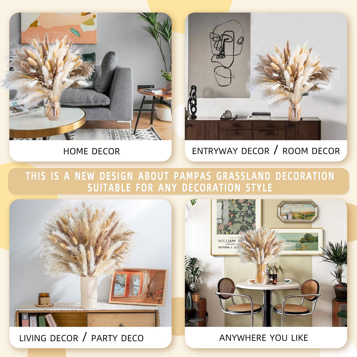 105pcs 120pcs Natural Pampas Grass Decor Bouquet | Boho Dried Floral Arrangement Centerpiece Table Decor Wedding Decor Rustic Decor