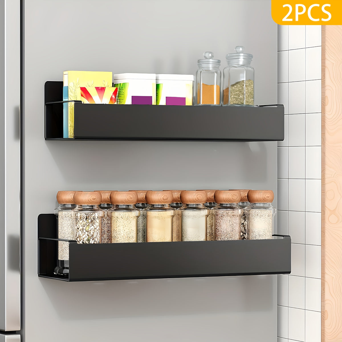 2/4pcs Magnetic Storage Box, Strong Magnetic Adsorption Non-perforated Installation Storage Rack, Kitchen Refrigerator, Coffee Machine, Washing Machine, Kitchen Spice Rack, Simple and Fashionable Household Goods.kitchen Organizers and Storage