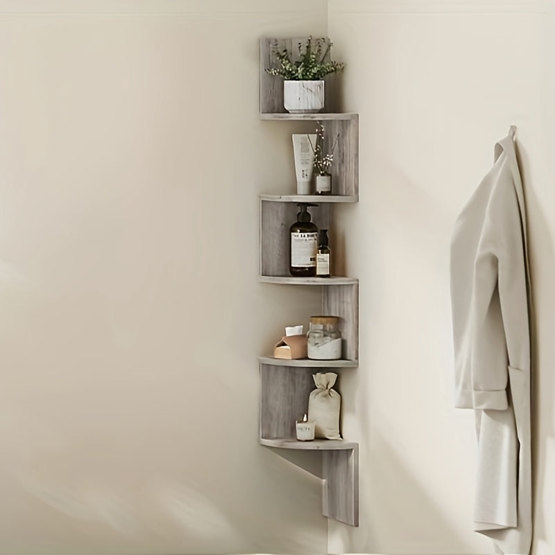 5-Tier Corner Floating Shelf Wall Mount - Space Saving Storage Rack for Bedroom, Living Room, Radial Display Organizer Easy Install (7.48*7.48*49.21inch), Wall Shelves for Display, Shelf for Living Room, Wall Shelves