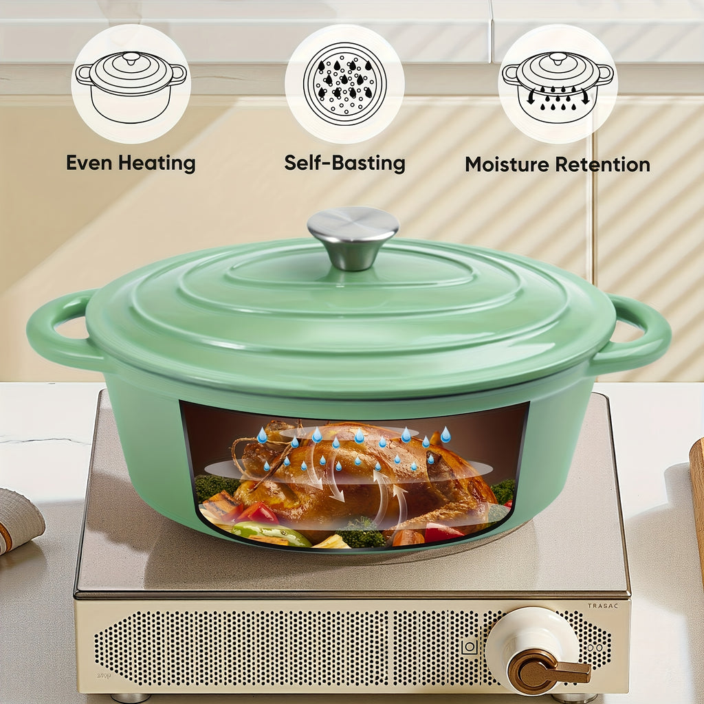 Cast Iron Enamel Dutch Oven, Lidded Dual-Handle Cooking Pot in Five Color Options for Home Bread Baking, Slow Cooking and Roasting