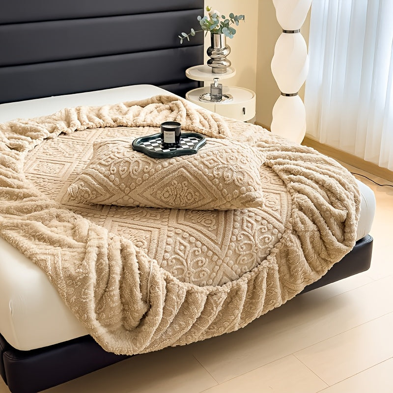 European Embossed Super Soft Bed Sheet/Blanket - Four Seasons Universal Warm Mattress Protector, Soft Machine Washable Bedding, Deep Pocket Design, Suitable for Twin, Queen, King, Full Sizes. Pillowcases Available With/Without