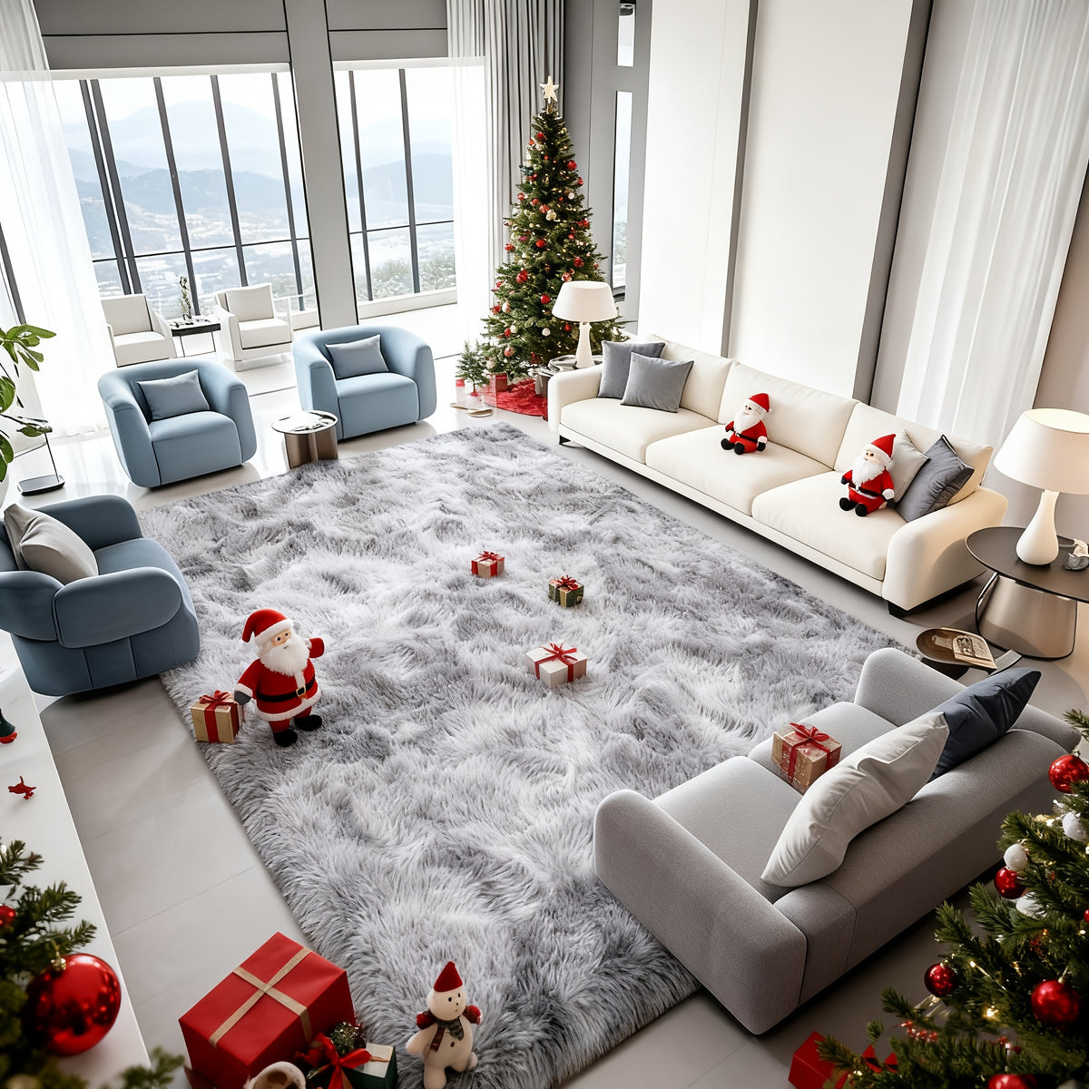 Fluffy Bedroom Carpet Shaggy Fuzzy Grey Soft Rugs for Bedroom Plush Rug Thick Area Rugs for Living Room Cute Room Decor
