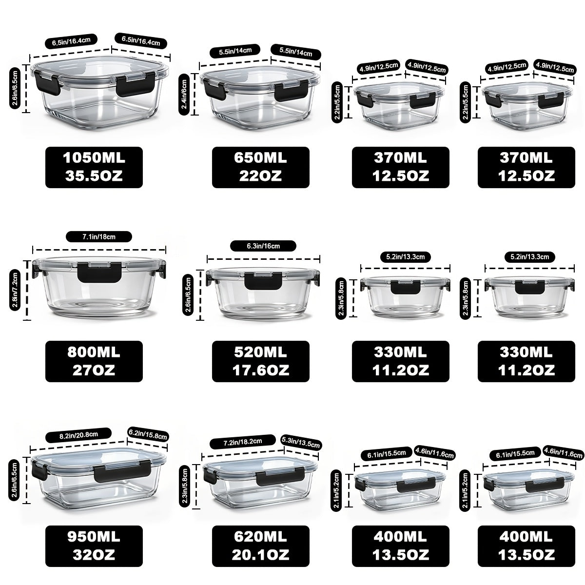 12pcs Thickened Glass Food Storage Containers with Lids Meal Prep Pantry Kitchen Storage Containers for Lunch Leak-Proof Airtight Glass Lunch Bento Boxes for Microwave Oven Freezer And Dishwasher