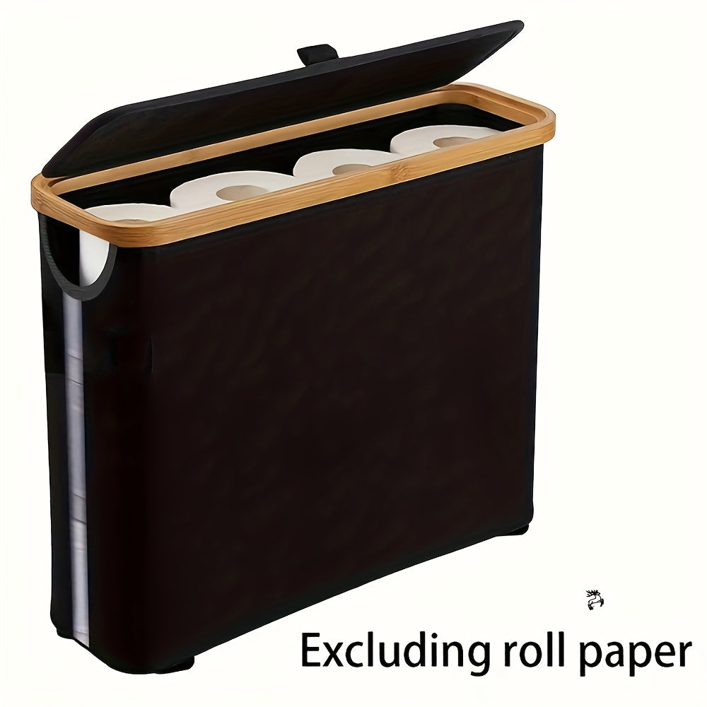 Bamboo Toilet Paper Holder with Lid - Foldable Bathroom Storage Box, Independent Organizer That Can Hold 12 Rolls of Toilet Paper, Toilet Paper Storage Container Random Color