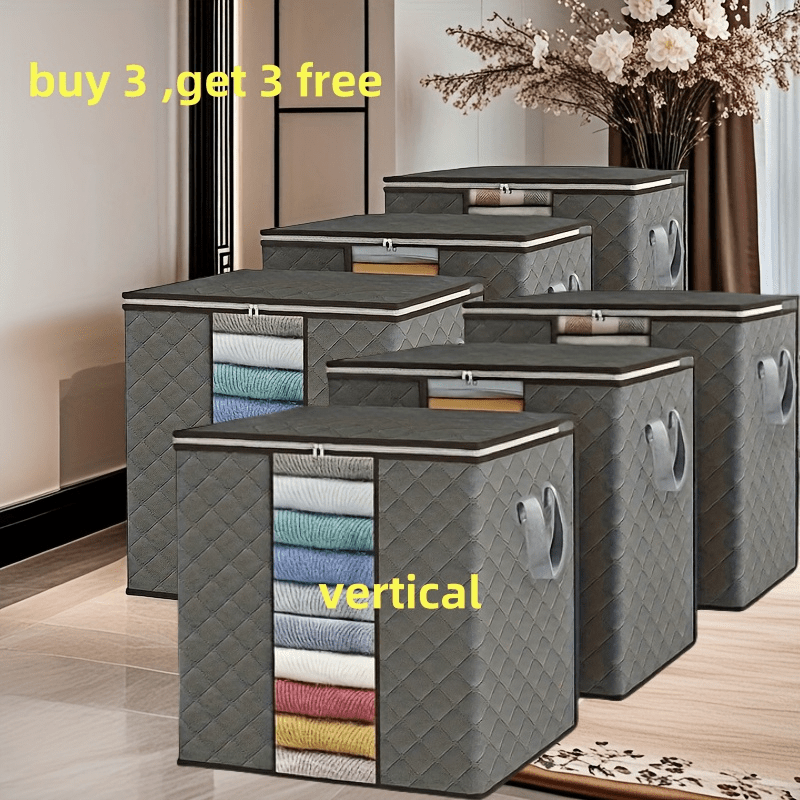 6pcs (Buy 3 Get 3) Extra Large Thick Nylon Gallon Storage Bags with Reinforced Vertical Ribs and Top Handles - Foldable Space-Saving Organizer Bags for Clothes, Bedding,, and Blankets - Durable Gray File Bags (Target Model), Under-Bed Storage