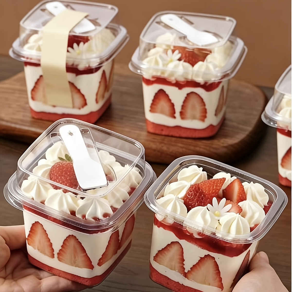 [30pcs Dessert Boxes] 30pcs PET Transparent Square Dessert Boxes, Including (Cake Cup And Lid And Spoon) Dessert Packaging Box With Spoon, Sealed And Leak-Proof, Baking Mille-Feuille Mousse Cake Packaging Container, Suitable For Cakes, Mousses, Fruits, Ic