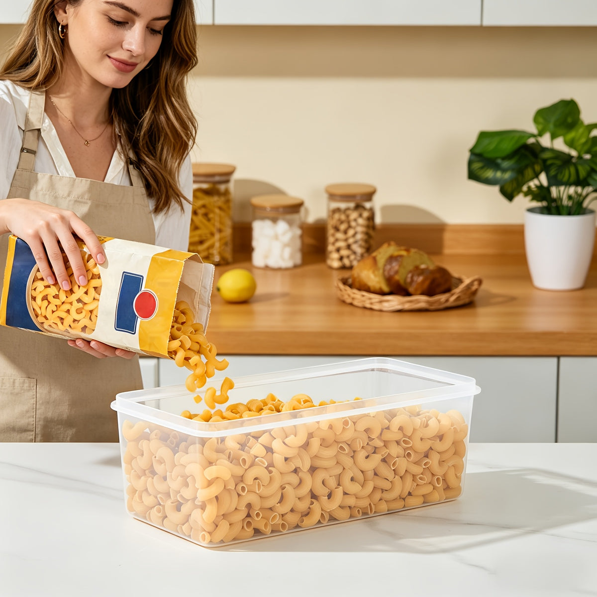 Airtight Food Storage Containers With Lids 4pcs Set 108.2oz, Plastic Spaghetti Container For Pasta Spaghetti Organizer, BPA Free Air Tight House Kitchen Pantry Organization And Storage