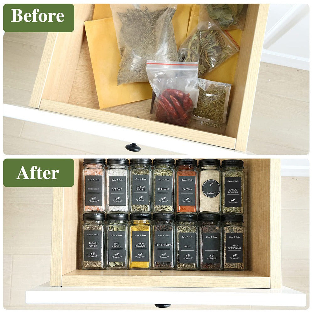 whonline 16pcs/24pcs/36pcs/48pcs Spice Jars, 4oz Glass Spice Jars with Labels - Shaker Lids, Collapsible Funnel, Brush and Marker, Seasoning Bottles for Spice Rack Drawer Cabinet
