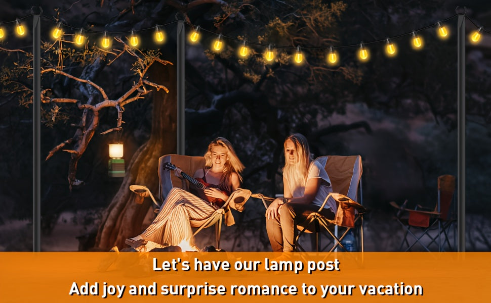 Outdoor String Light Poles, 4 Pack 11.1 FT Metal Support Stands with Ground Stakes and Adjustable Lengths for Backyard Parties, Patio and Wedding Decor