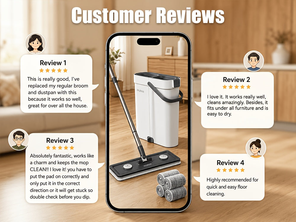 Microfiber Flat Mop and Bucket Set with Wringer, Slim Storage Bucket and Swivel Head with 2 or 4 Washable Pads for Floor and Window Cleaning