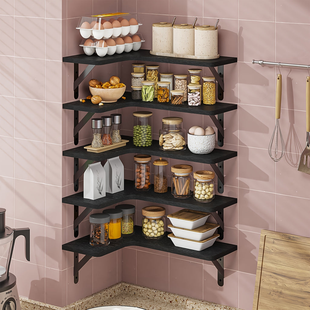 Corner Floating Shelf Set, 5-Piece Multi-Color or 6-Piece Black Wall Mounted Storage Shelves for Bathroom, Kitchen, Bedroom and Living Room Decor