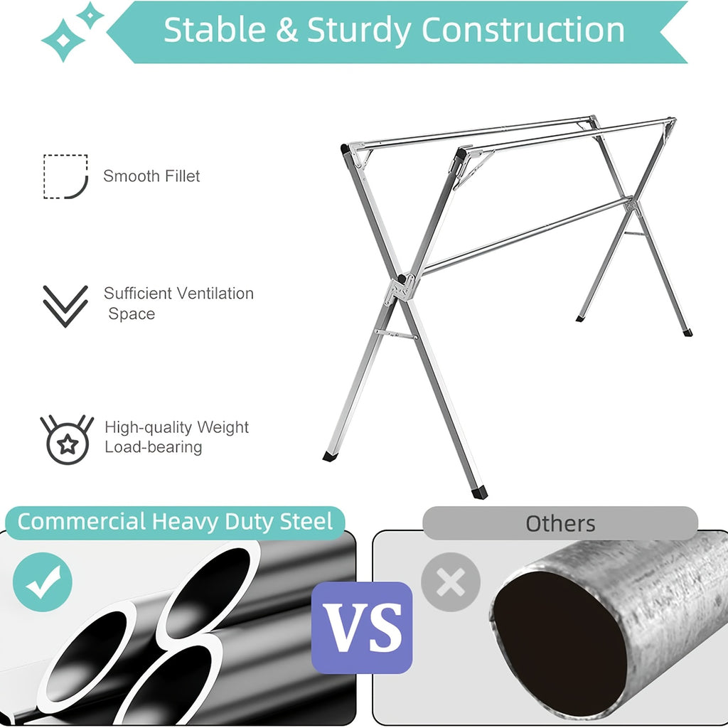 Foldable Metal Clothes Drying Rack, Adjustable Three Rod, with Space-Saving Storage, for Indoor And Outdoor Use, for Clothes, Blankets And Bedding, Drying Racks