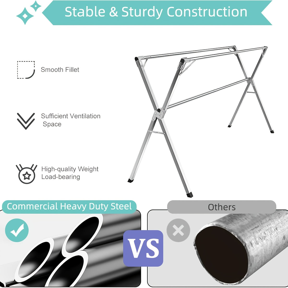 Foldable Metal Clothes Drying Rack, Adjustable Three Rod, with Space-Saving Storage, for Indoor And Outdoor Use, for Clothes, Blankets And Bedding, Drying Racks
