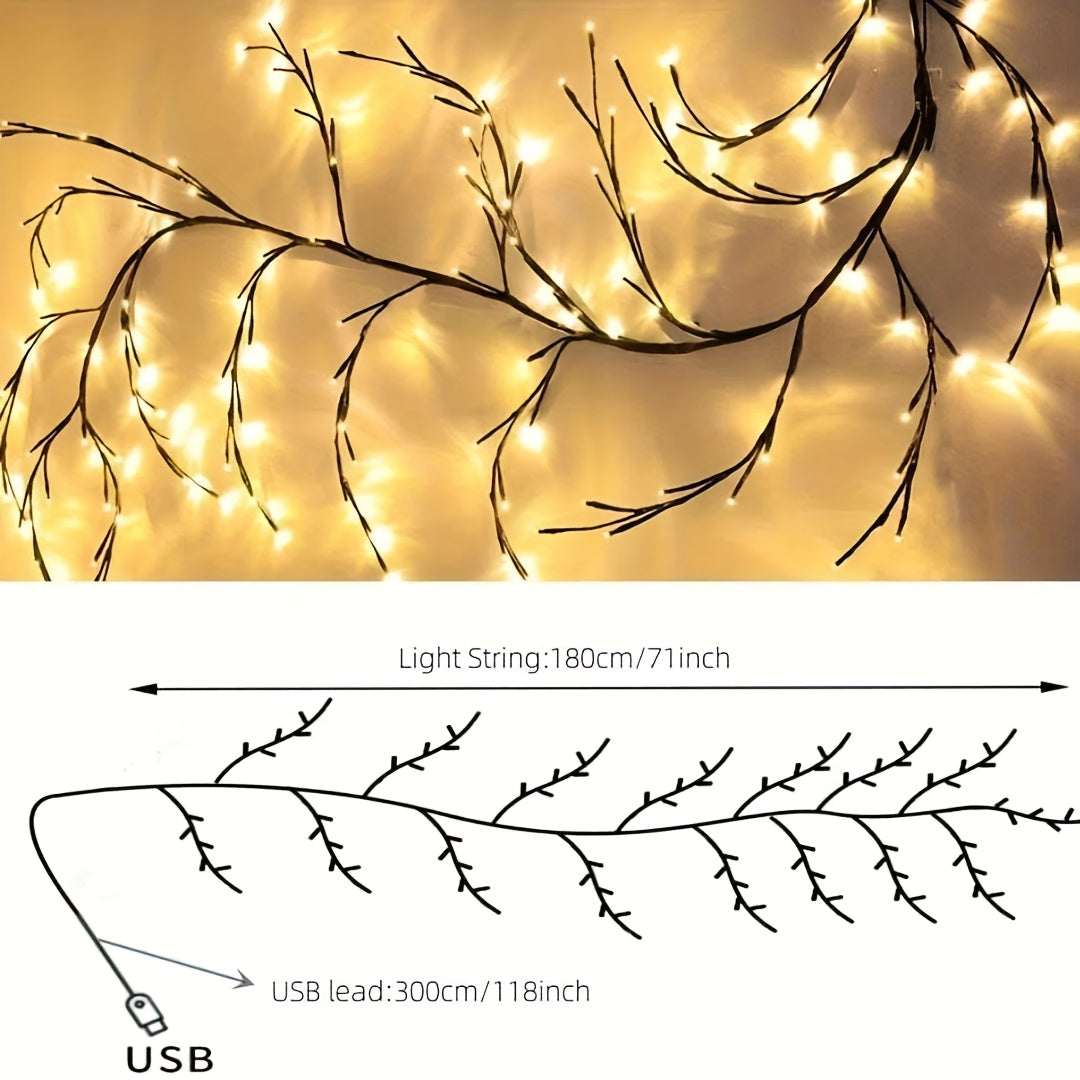 96 LED Brown Vine Fairy Lights - 6ft Flexible Bendable Artificial Willow Branches with 8 Modes, USB Powered Remote Control for Indoor Home Decor, Weddings, Christmas, Valentine's, Thanksgiving & Holiday Party Decorations, Remote Controlled Fairy Lights, W