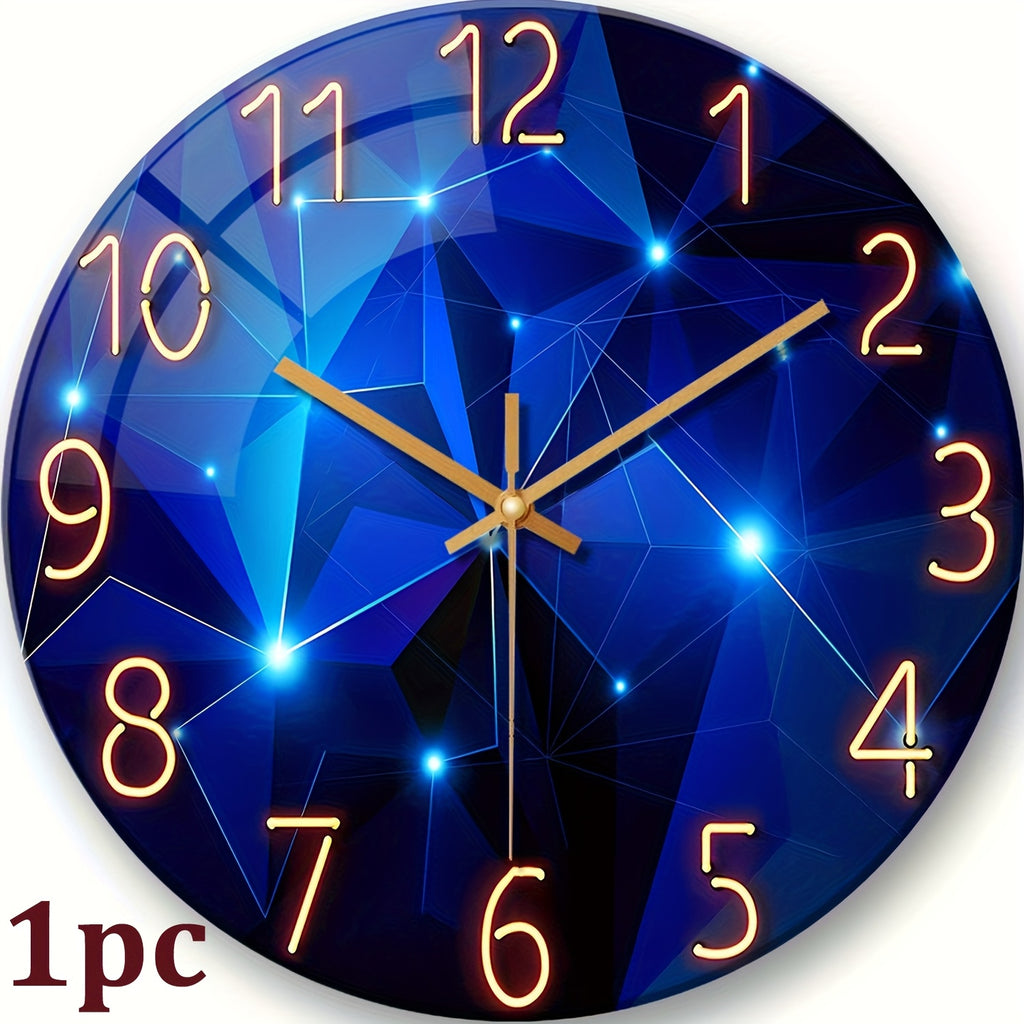 Large Modern Blue Glass Wall Clock - Dark Blue Accessories, 12-24 Inch Silent Quartz Clock, Battery-powered, Suitable for Living Room, Bedroom, Office Decorative Clock, Housewarming Gift, Home Decoration, Fantasy-style Design