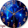 Blue Glass Wall Clock with Silent Quartz Movement, Battery-Operated Modern Decorative Timepiece in 12, 14 or 24 Inches for Living Room Bedroom and Office
