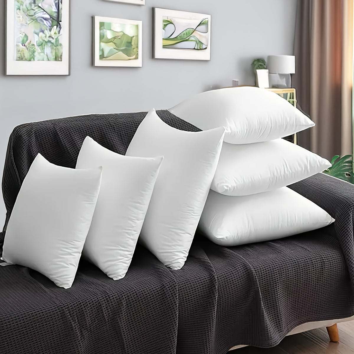 Zippered Pillow Inserts, 4-Pack Fluffy Polyester Cushion Fillers in Square and 12 x 20 Inch Rectangular Sizes, Machine Washable for Sofa and Bed
