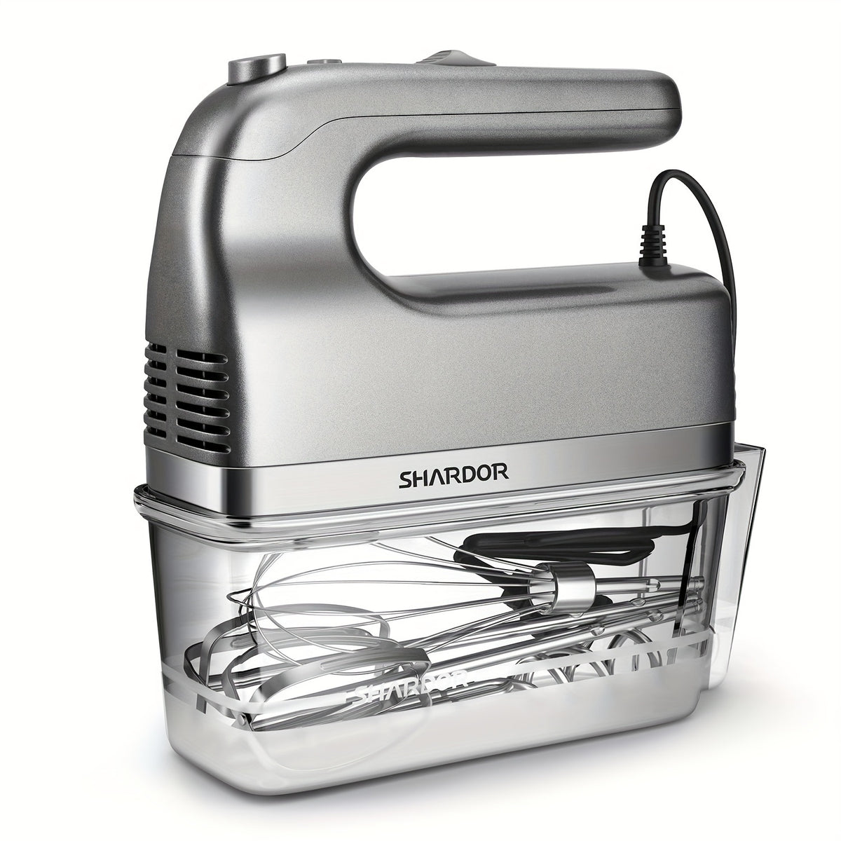 Electric Hand Mixer with Storage Case, 5 Speed Plus Turbo Handheld Baking Mixer with 2 Stainless Steel Beaters, 2 Dough Hooks and Whisk in Four Color Options