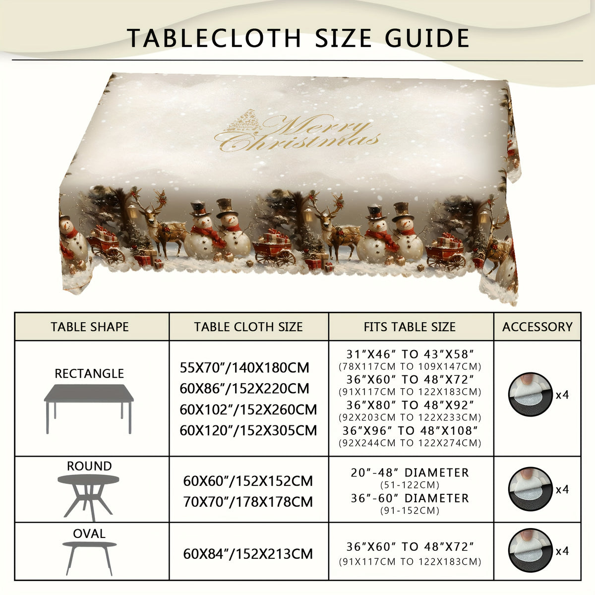 Christmas Tablecloth with Vintage Snowman Reindeer & Christmas Tree - Red & Holiday Table Suitable for Rectangular, Round, Oval Tables - Durable Polyester Fabric for Party, Home, Restaurant Decorations